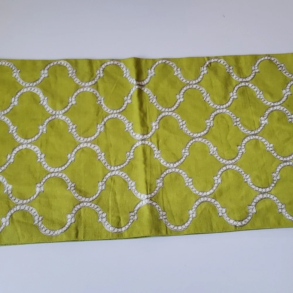 Dress Your Table Dastan Collection New Green Apple Gray Embroidery Table Runner
